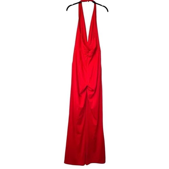 Soho Chic Open Back Deep V-neck Halter One Piece Jumpsuit Red Medium - Picture 2 of 5